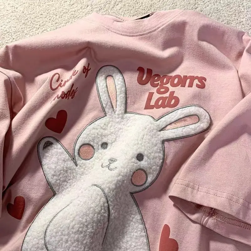 

Футболка женская хлопковая с коротким рукавом, с вышивкой кролика