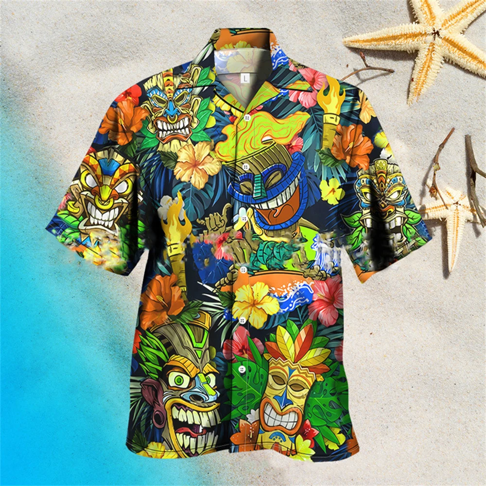 3D Printing Fashion Beach Party Short Sleeve Hawaiian Shirt Loose and Breathable 2023