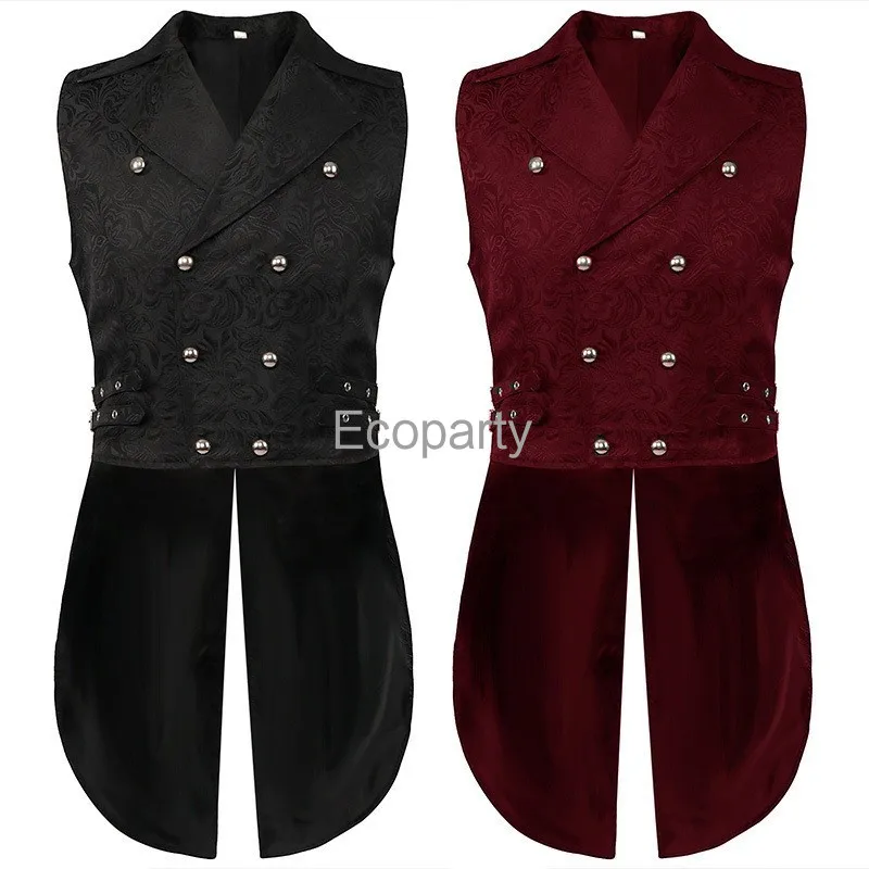 

2023 Medieval Victorian Warrior Pirate Cosplay Vest Retro Steampunk Jacquard Fabric Sleeveless Tuxedo Jacket Stage Show Outfits