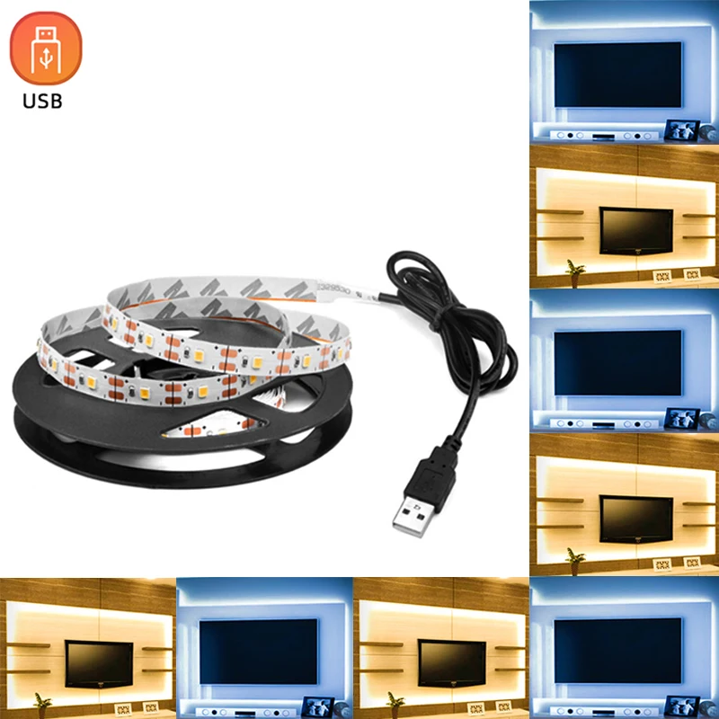 

Светодиодные ленты для ТВ, Светодиодная лента Usb, гибкая неоновая лента с теплым белым светом, Светодиодная лента, украшение для телефона 5 м
