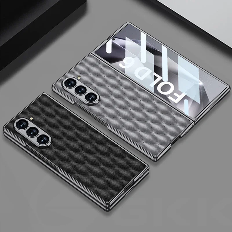 Фото Для Samsung Galaxy Z Fold 6, чехол из ромбовидной кожи с роскошным покрытием, стеклянный защитный чехол для камеры, чехол для Galaxy Z Fold6 5 №5