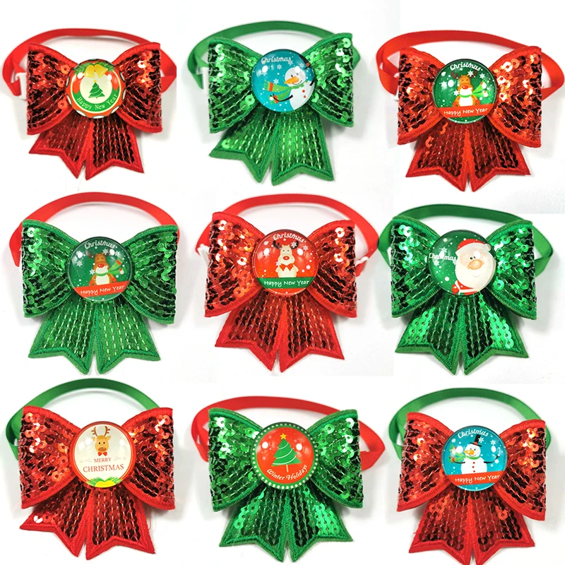 

50/100pcs Christmas Pet Dog Bow Tie Sequins Dog Bowtie Collar Small Dog Neckties Christmas Accessories Pet Grooming Products