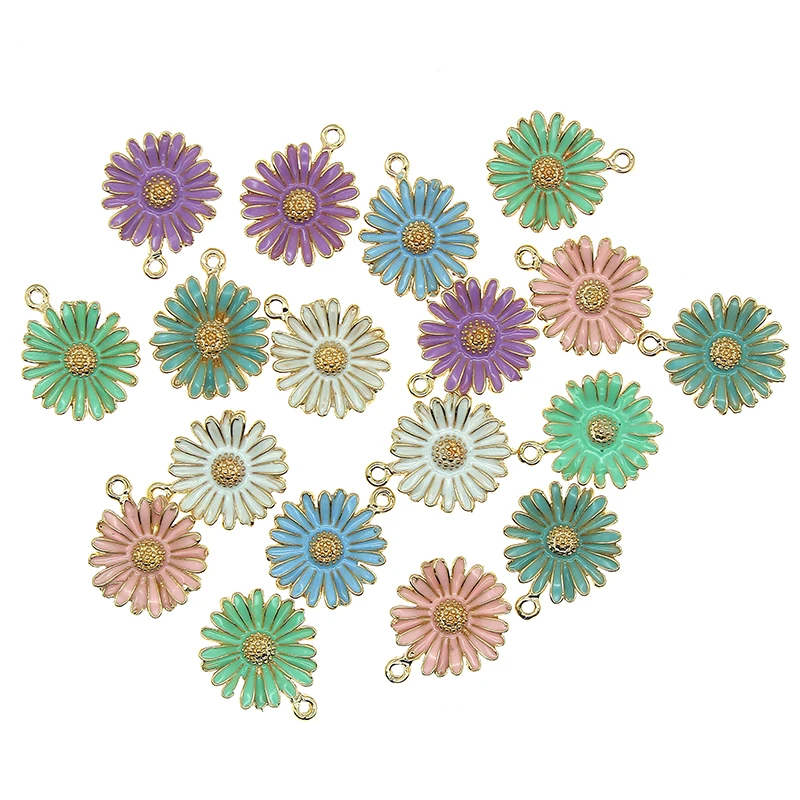 10pcs/lot chrysanthemum flower charm enamel charms for jewelry making and crafting fashion bracelet pendant XL665 - купить по