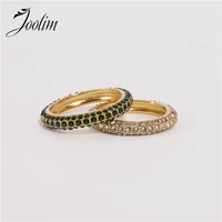 joolim high end 18k gold pvd waterproof luxury vintage crystal inoxidable green clear rings stainless steel jewelry wholesale
