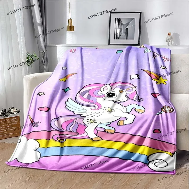 

3D Cartoon Cute Unicorn Soft Flannel Blanket Children's Warm Plush Blanket Living Room Bedroom Bed Sofa Picnic Cover Girls Gift