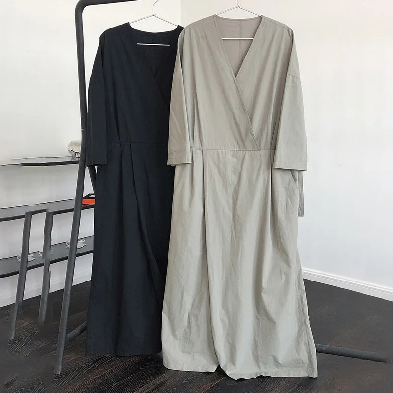 Fastfashiongo Casual Wide Leg Jumpsuits Ladies Playsuits Elegant Loose Office Original Elasticity Women V Neck Romper 2023 New