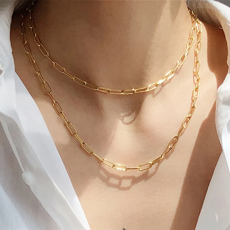 

Stainless Steel Long Chain Necklace for Women Men Lobster Clasp Link Collares Female Trendy Gold Color Minimalist Choker Jewelry
