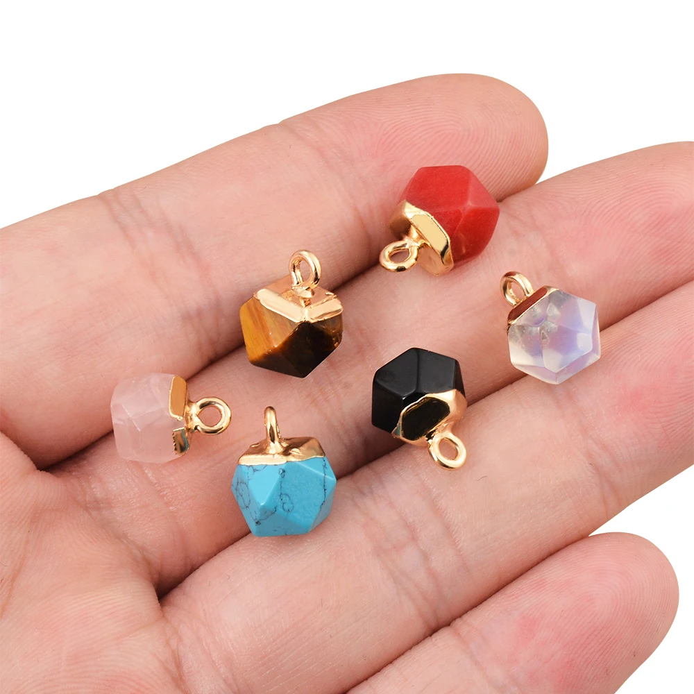 Stainless Steel Natural Stone Irregular Prism Pendant for Girl Metal Multicolor Bracelet Accessories DIY Jewelry Making Supplies