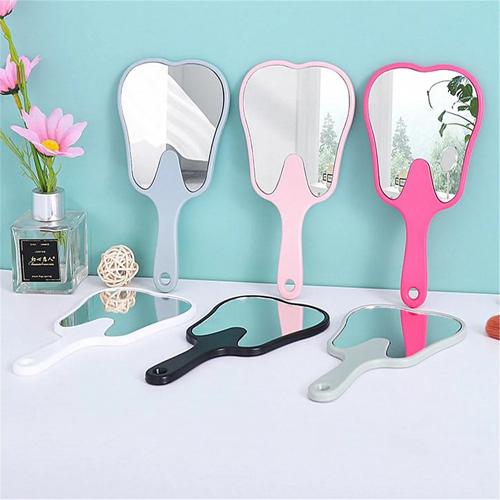 

New Tooth Shaped Mouth Mirror Plastic Handle Mirror For Examination Tooth Oral Care Makeup Vanity Mirror SPA Salon Compact Miror
