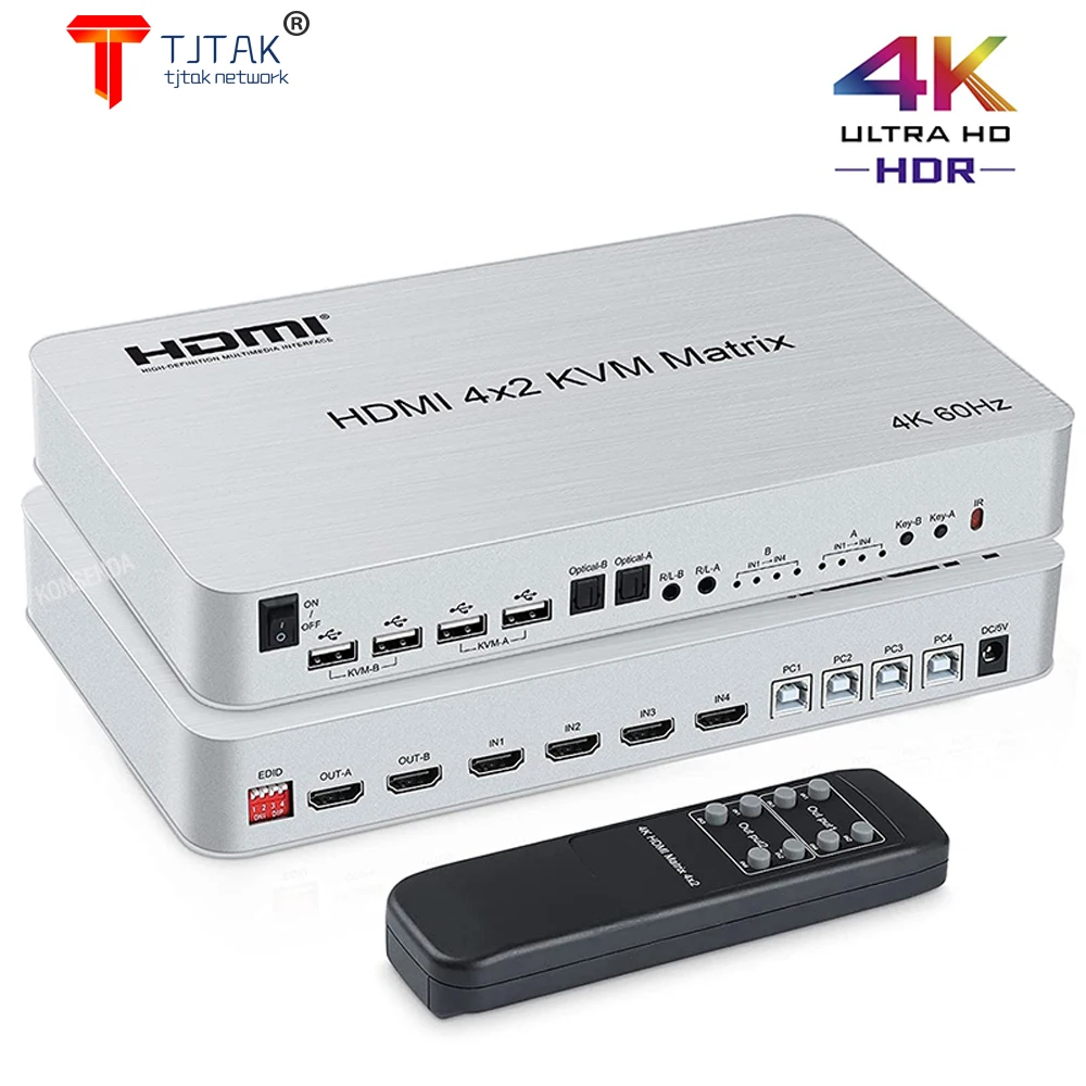 

4 порта USB HDMI KVM Matrix 4x2 двойной монитор 4K 60 Гц HDR переключатель сплиттер HDMI 2,0 аудио видео конвертер Поддержка порта ПК клавиатура мышь