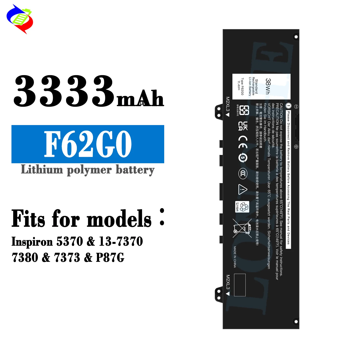 Фото Аккумулятор F62G0 для ноутбуков Dell Inspiron 13 7370 7373 7380 7386, Vostro 5370, P83G, PG83G001, P87G, PG87G001, P91G, PG91G001 №1