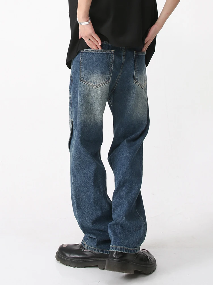 Korean Version of Slim Y2K Jeans Splicing Design Medium Waist Denim Trousers Men's Street Clothing Pants Men Clothing  Denim