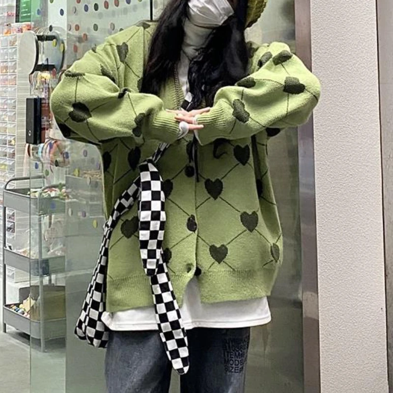 Вязаный кардиган модный свитер в Корейском стиле Женское пальто с принтом Love