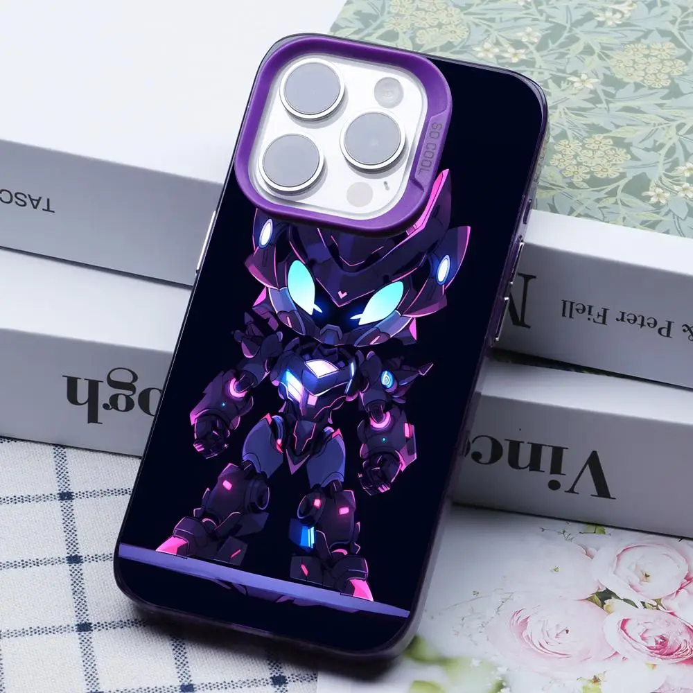 Фото Чехол для телефона с аниме-роботом для iPhone 17 16 15 14 13 12 11 X XR XS Air Pro Max Plus, фиолетовый, разноцветный, серебристый №4