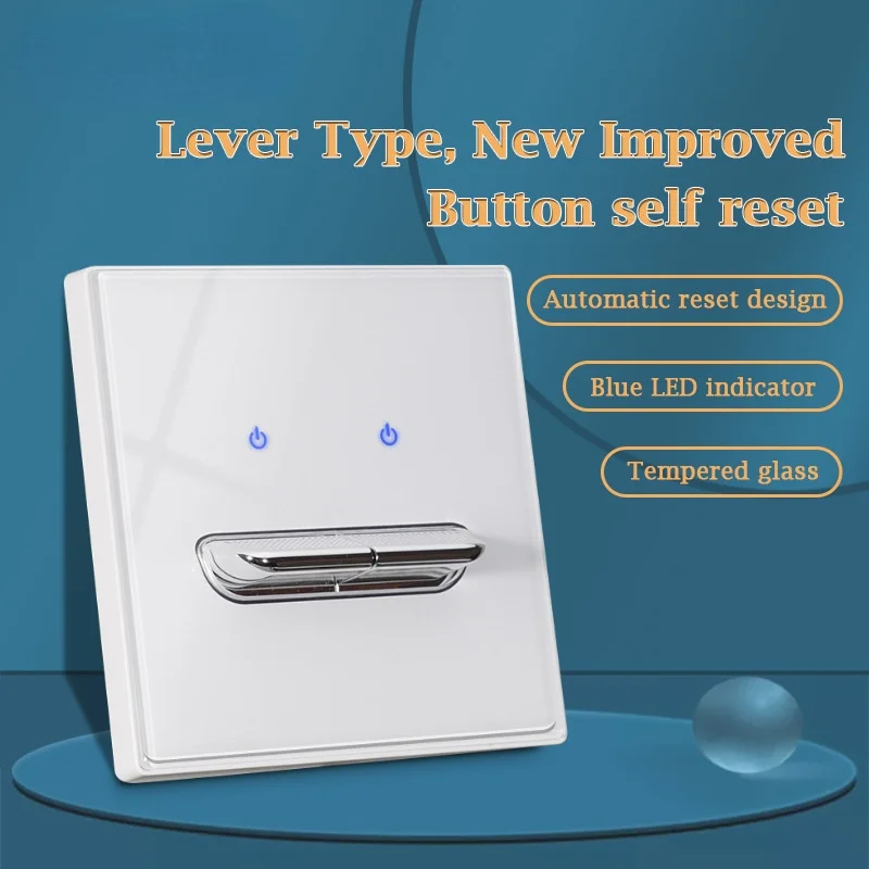 

86mm creative white tempered glass panel toggle self reset bedside wall switch with indicator light EU Standard push button USB