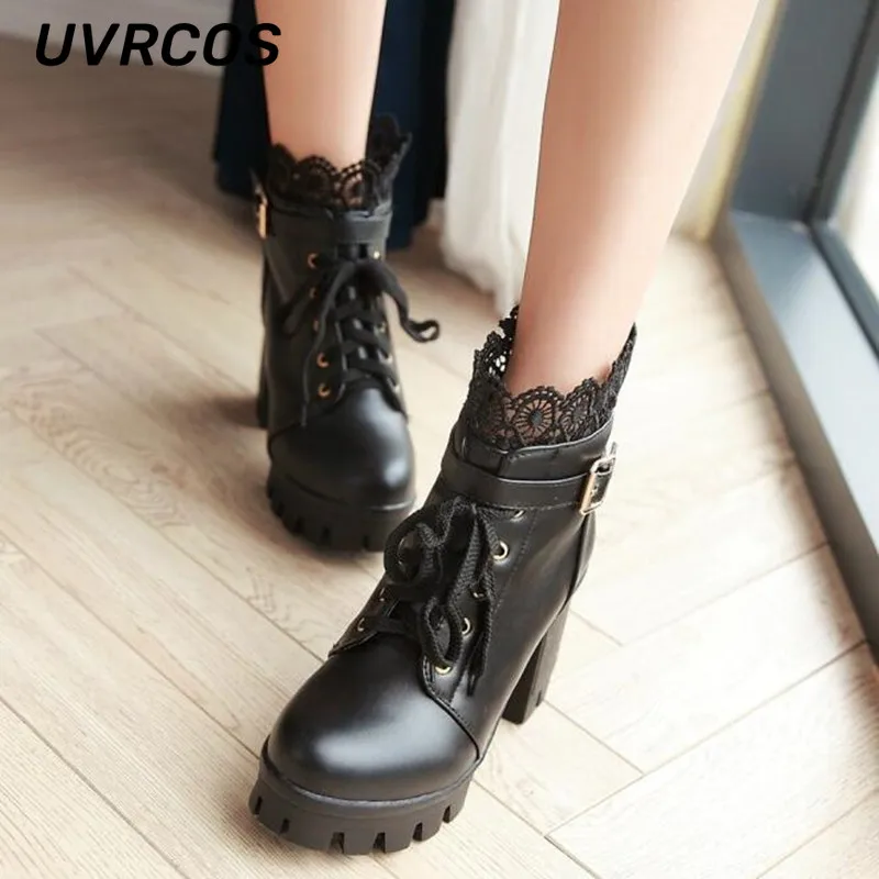 Single Boots Women Super High Heel Chunky Lace Up S Waterproof Ankle British Style Factory The new listing Direct Selling
