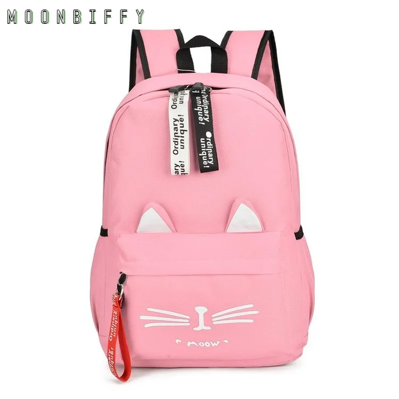 

Школьная сумка для студентов, простой мультяшный ранец для леди, Сумка с милыми кошачьими ушками, нейлоновая сумка для учеников средней шко...