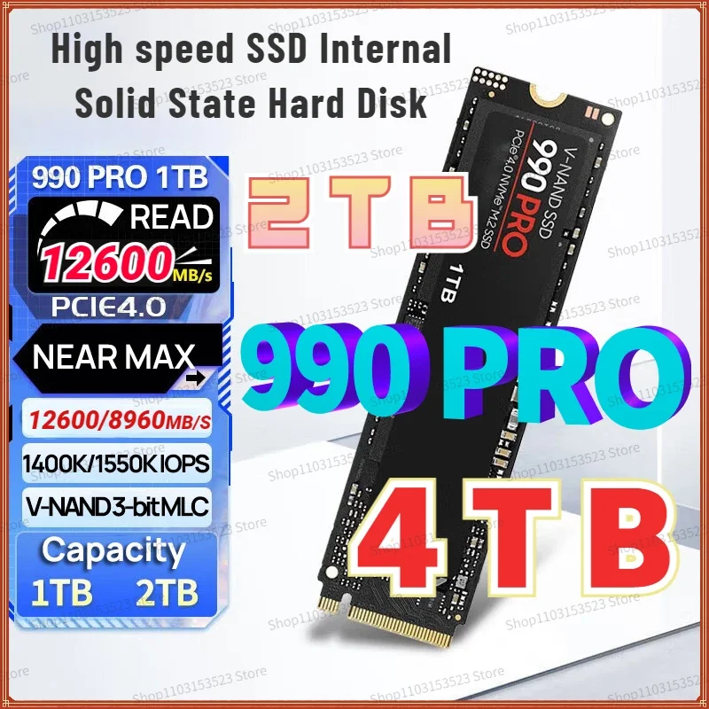 

2023 Newest 990PRO 1TB 2TB 4TB SSD Internal Solid State Disk M2 2280 PCIe Gen 4.0 X 4 NVMe 1.3c 250 500 MZ-V8V250B for Computer