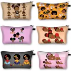 Мультяшная черная косметичка для девочек, модная дорожная сумка для хранения помады в африканском стиле, сумки для туалетных принадлежностей, чехол для косметики, подарок