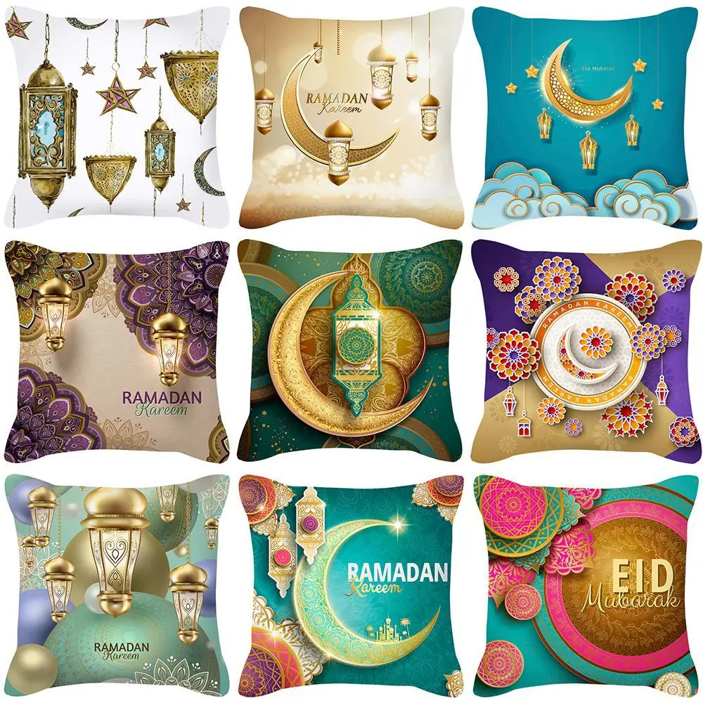 

18x18in Muslim Eid Home Decoration Peach Skin Pillowcase Colorful Moon Print Sofa Throw Pillow Case Office Study Cushion Cover