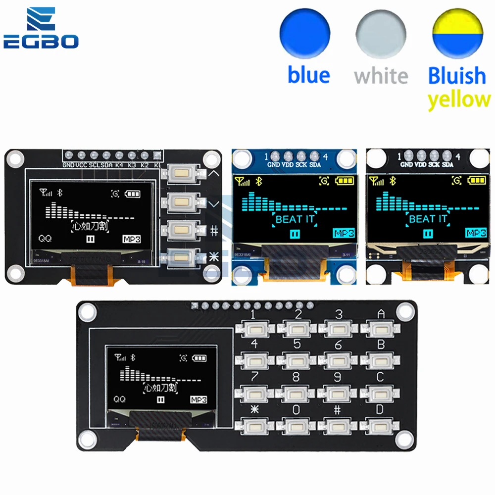 Продукт 0 96 дюймовый OLED IIC белый/желтый синий/синий 12864 дисплей с 4x4 клавишами I2C