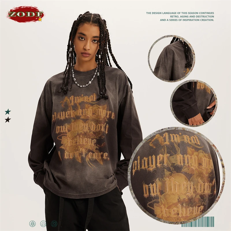 Мужская футболка с длинным рукавом ZODF осенняя Готическая большого размера в