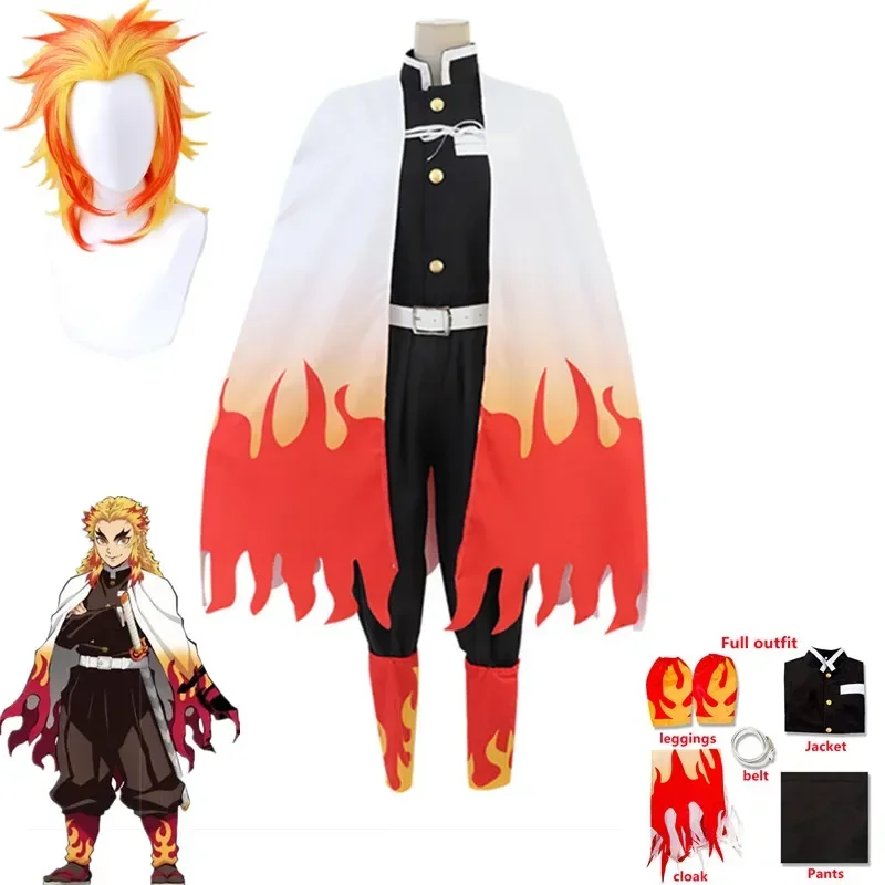 

Demon Slayers Kimetsu no Yaiba Rengoku Kyoujurou Cosplay Costume Kimono Uniform Halloween Carnival Christmas Party Adult Kids