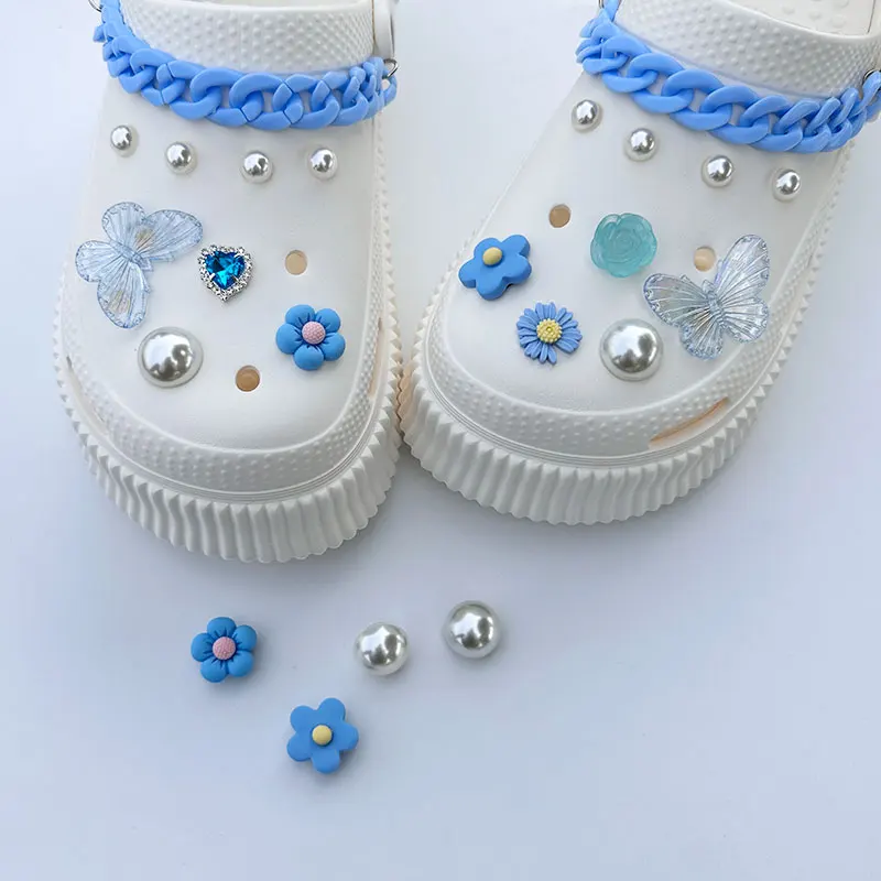 Klein Blue Butterfly Daisy Flowers Rhinestone Shoes Charms Pack Vintage DIY Shoes Clogs Decoration Luxury New Design Jewelry