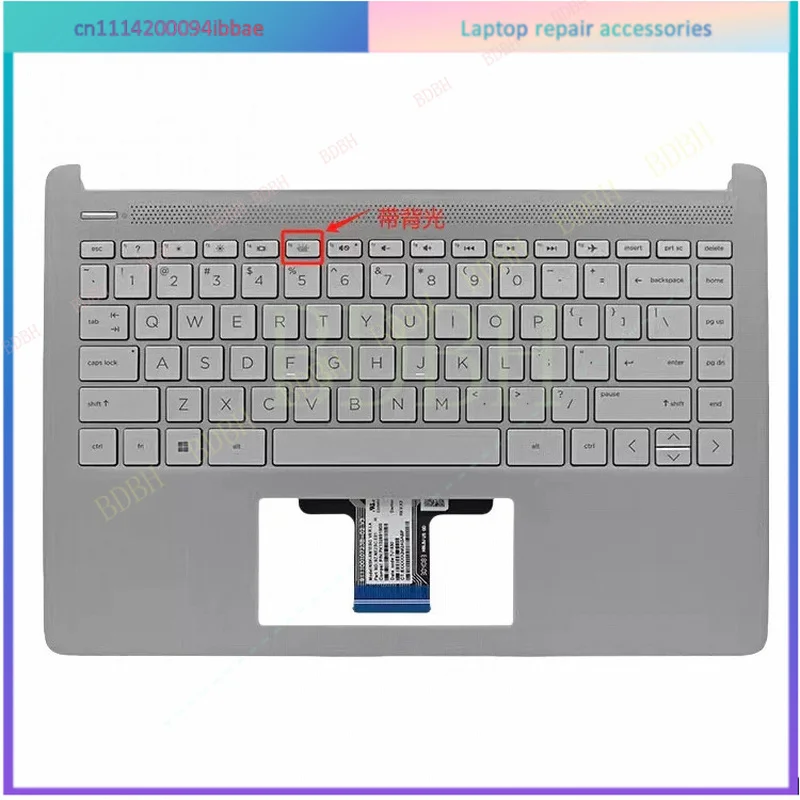 Фото Оригинальная клавиатура с подставкой для рук для HP 14-DQ 14-FQ 14T-DQ 14S-DQ, серебристая, L88200-001 №2