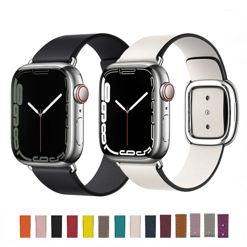 Leather Strap For Apple Watch Band 49mm  45mm 41mm 44mm 42mm 40mm 38mm Modern Style Bracelet Wristband iWatch Ultra 8 7 6 5 4 SE
