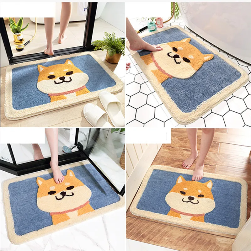 

Creative New Animal-Themed Cartoon Akita Dog Flocking Carpet Home Bathroom Living Room Door Kitchen Non-Slip Absorptive Mat