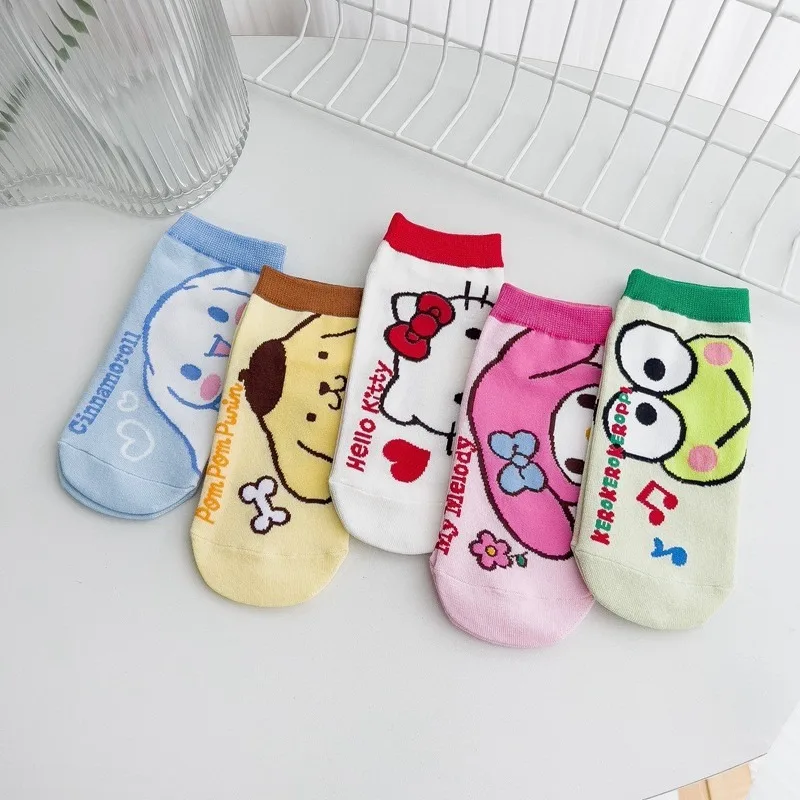 5 пар женских коротких носков Kawaii Sanrio Hello Kitty милые и удобные носки из чесаного