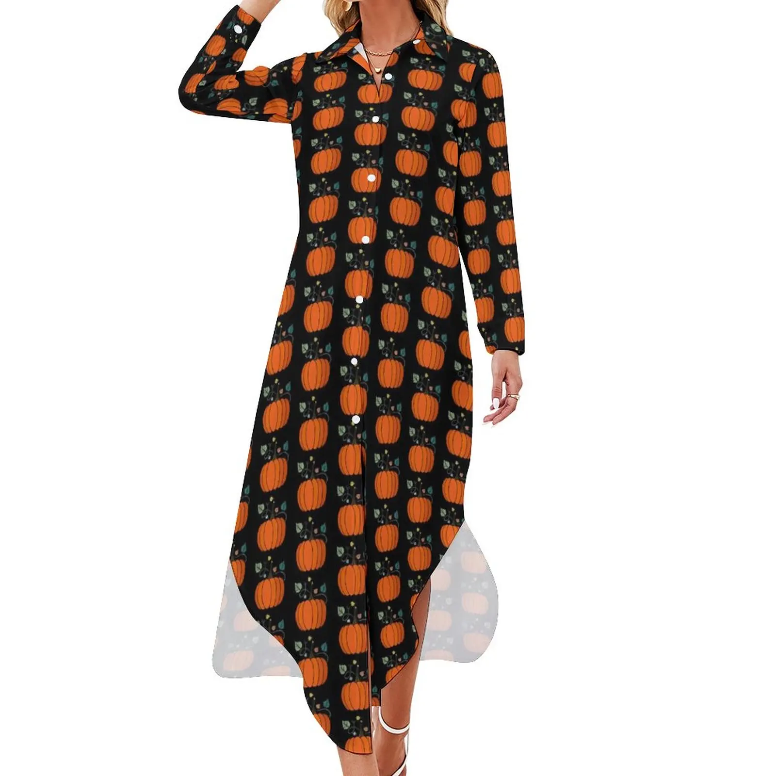 

Halloween Pumpkin Chiffon Dress Vegetable Print Beach Dresses Aesthetic Casual Dress Woman Sexy Printed Clothes 3XL 4XL 5XL