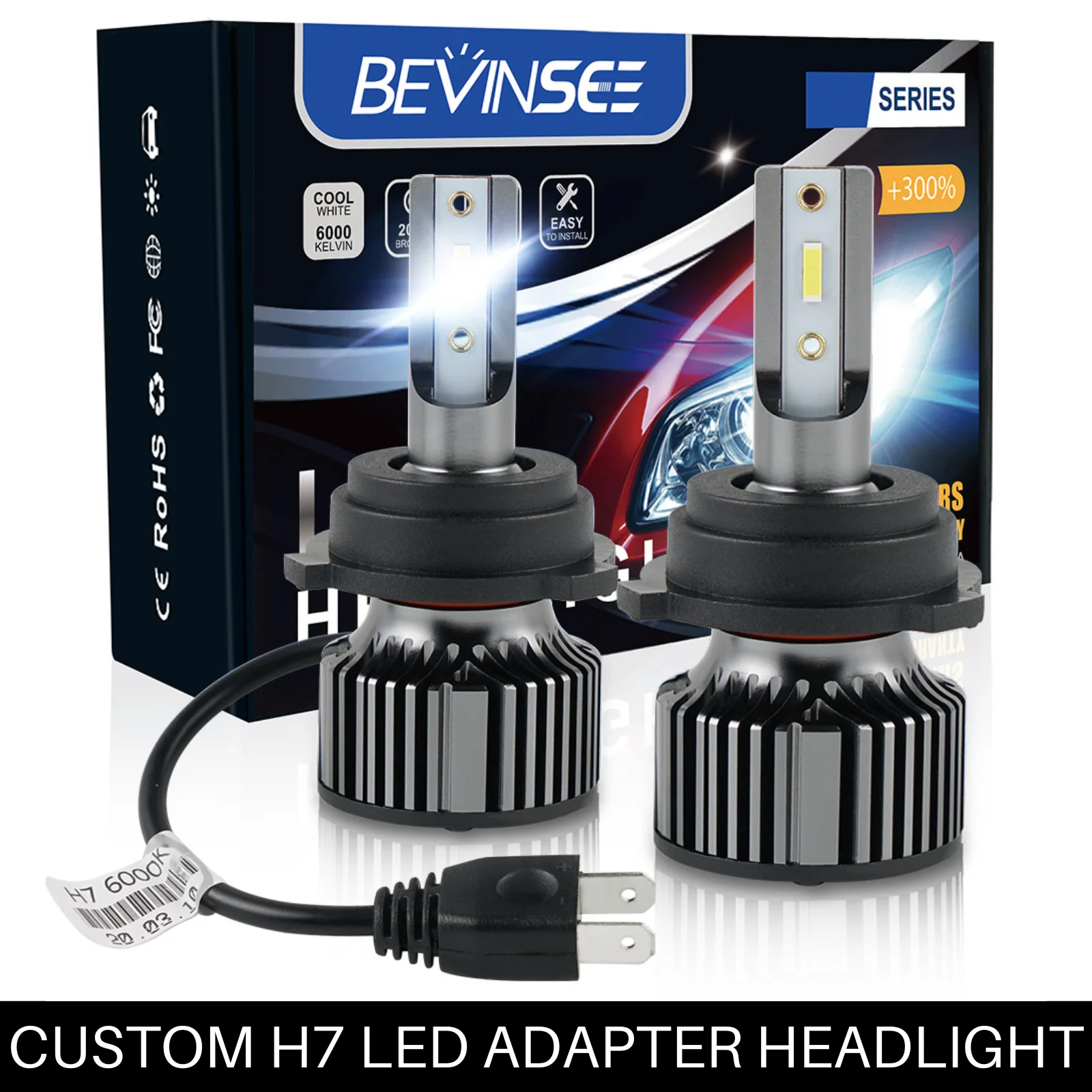 

Bevinsee H7 LED Bulbs With Custom Adapter 10000LM 60W 6000K White Light Headlamp for Hyundai Starex VAN, for VW Polo, for Skoda