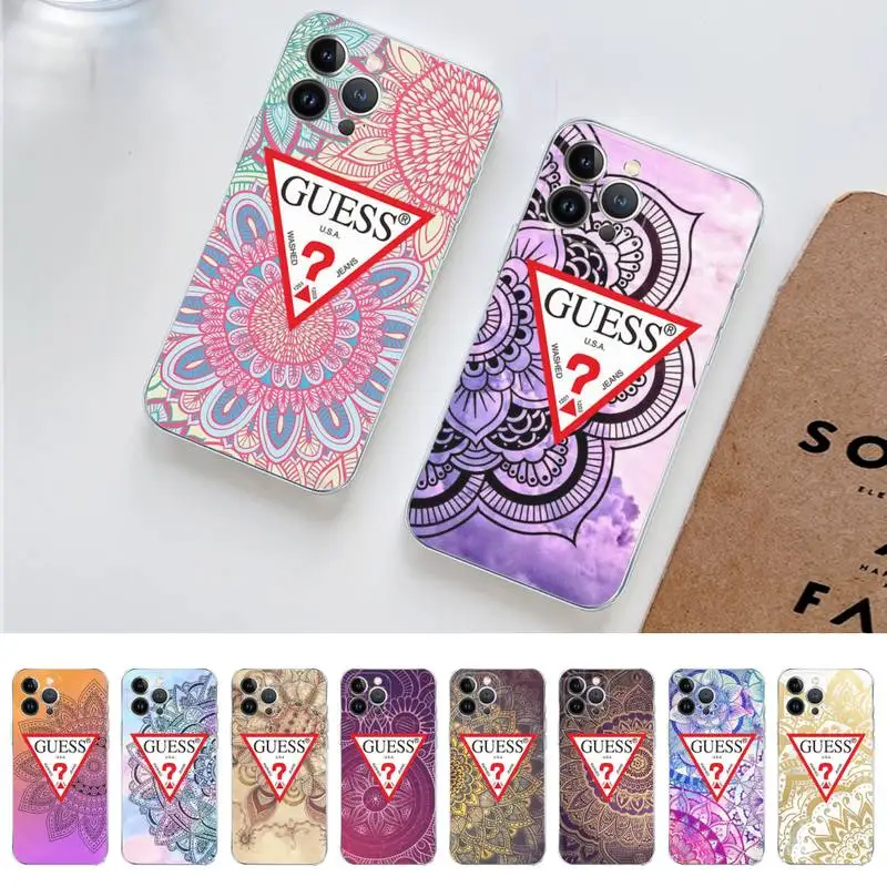 

Fashion Brand Guess Mandala Flower Totem Phone Case for iPhone 11 12 13 mini pro XS MAX 8 7 6 6S Plus X 5S SE 2020 XR case