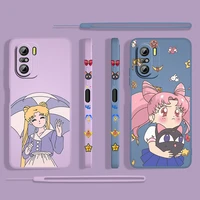 anime girl sailor moon for xiaomi redmi k50 k40 gaming k30 10x 9 9a 9t 8 8a pro 5g silicone liquid left rope phone case fundas