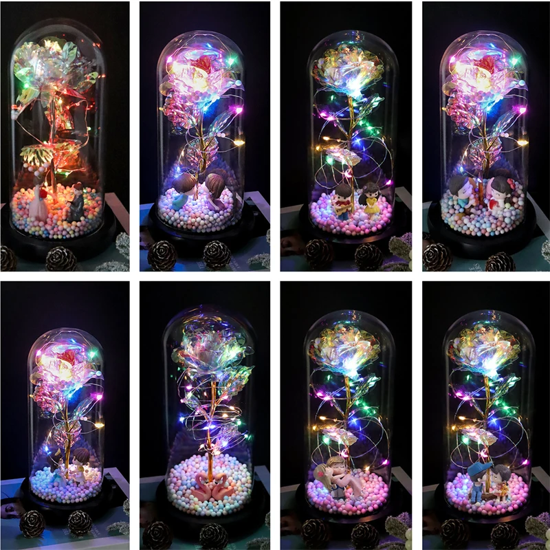 Hot LED Enchanted Galaxy Rose Eternal Lights In Dome Cover Mother's Day Wedding Decoration Valentine's Day Birthday Party Decor images - 6
