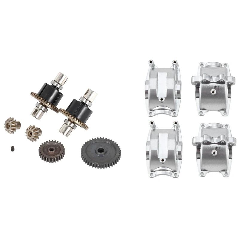 

2Pc Front And Rear Gear Box Set For Wltoys 1/18 A959 A959B A969 & 1Set Car Bottom Upgrade Metal Differential 27T42T Gear