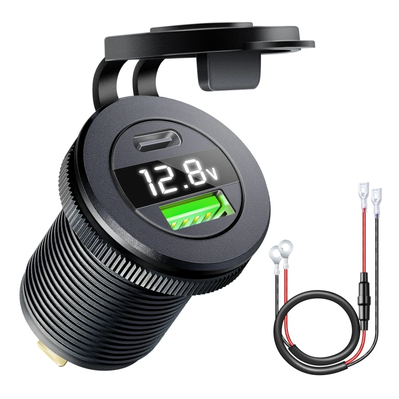 QC3.0 автомобильное зарядное устройство, гнездо прикуривателя, водонепроницаемая Быстрая зарядка USB с переключатель вольтметра 12/24V, адаптер быстрой зарядки