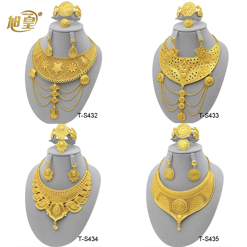 

XUHUANG Dubai 24K Plated Gold Multi-layer Necklace Pendant Jewelry Set Arab Nigeria Luxury Wedding Banquet Choker Bracelet Gifts