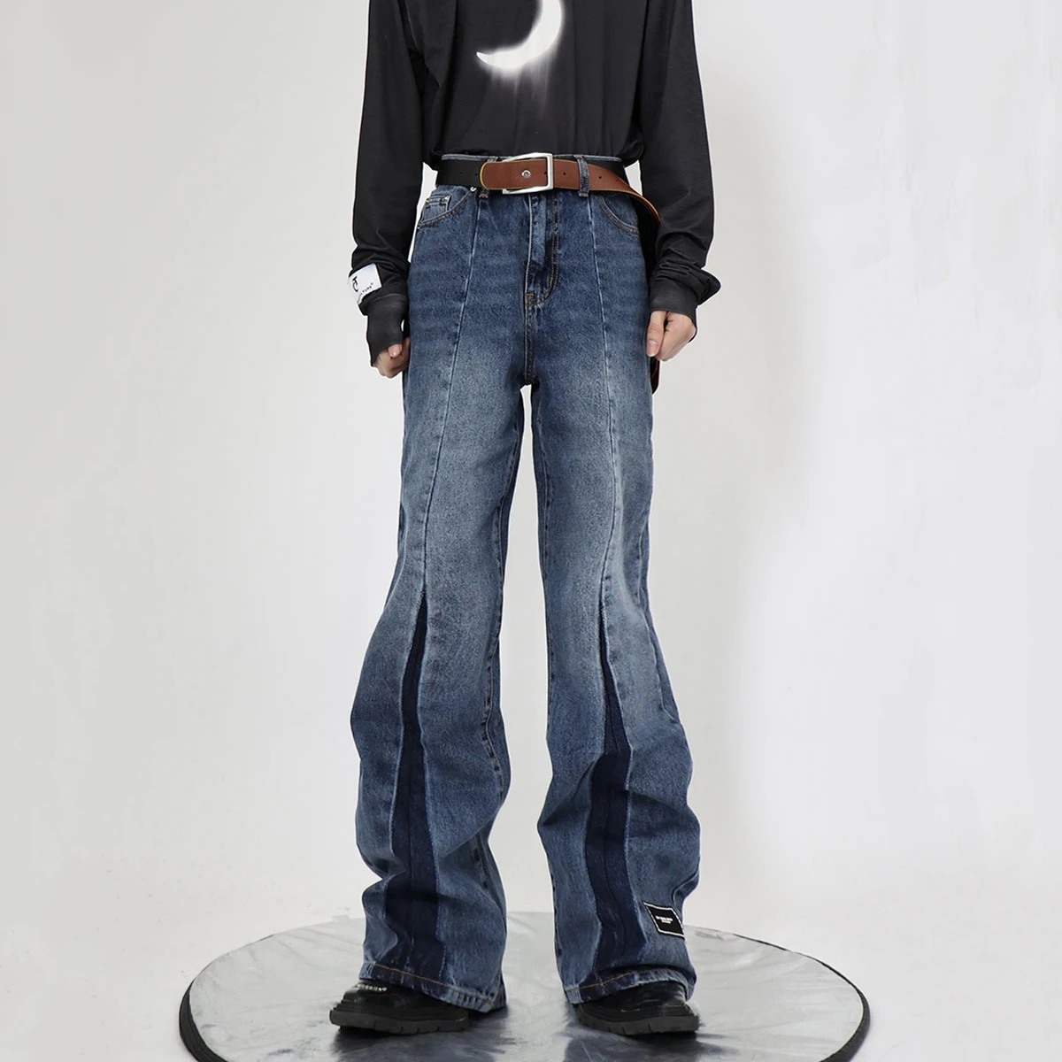 Four Seasons Men's Jeans Heavy Work Pants Label Splicing Design Casual Loose Pants Street Korean Men Ins Hot Selling Denim JEANS