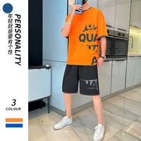 amoi short sleeved casual sports suit youth round neck printed short sleeved korean fashionable student running suit