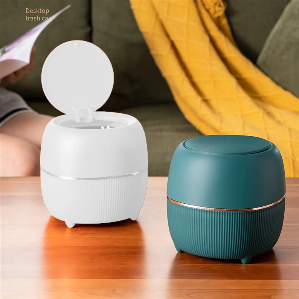 

Desktop Mini Waste Bin Portable Bedroom Office Paper Basket Multifunctional Press-Type Rubbish Can Garbage Bucket for Home Car