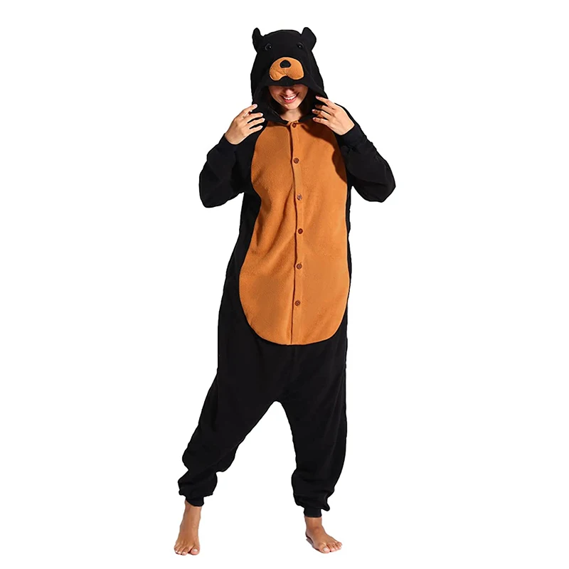 

Black Bear Kigurumi Adults Unisex Onesies Animal Pijama Women Sleepwear Character Cosplay Costume Men Homewear Winter Bodysuit