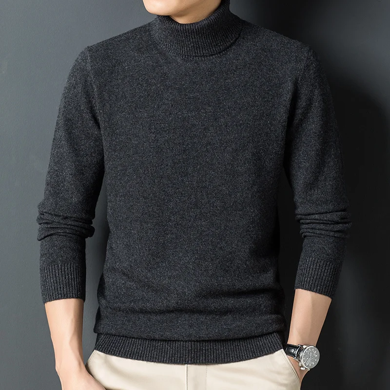 men's Solid winter color turtleneck cashmere sweater thick sweater simple joker knitted bottoming shirt men's wear.