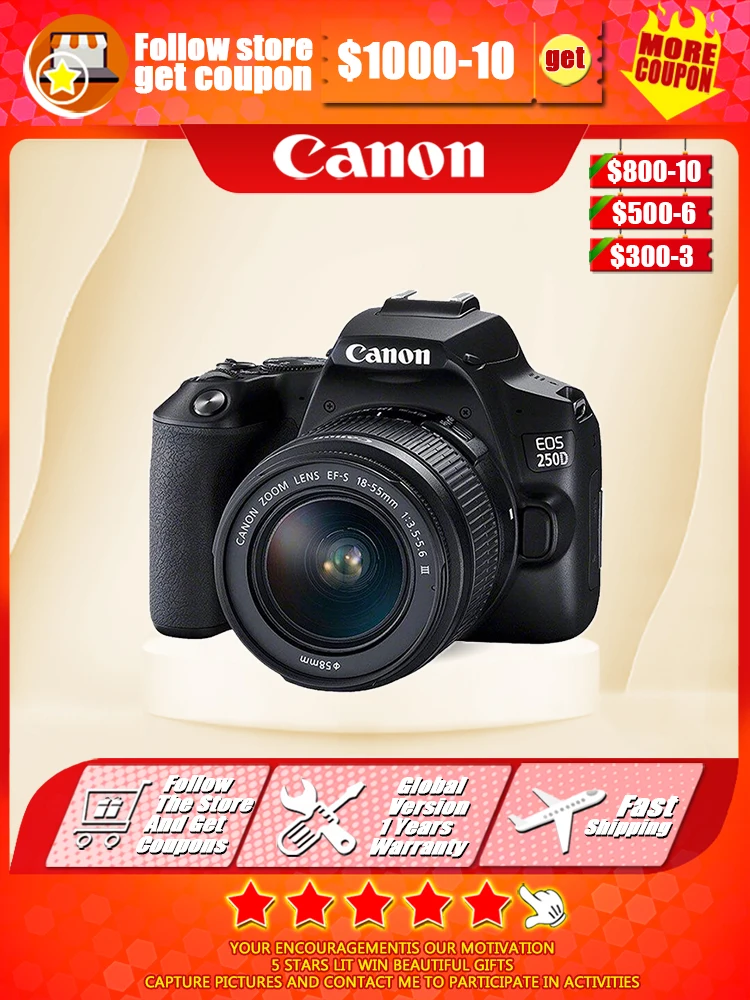 

NEW Canon EOS 250D APS-C SLR Digital Camera 4K HD Camera with EF-S 18-55mm 1:3.5-5.6 III Lens