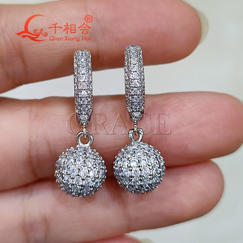 S925 silver 9.5mm ball shape melee white moissanite  stone earrings  ear stud Earing earrings for jewelry woman gift