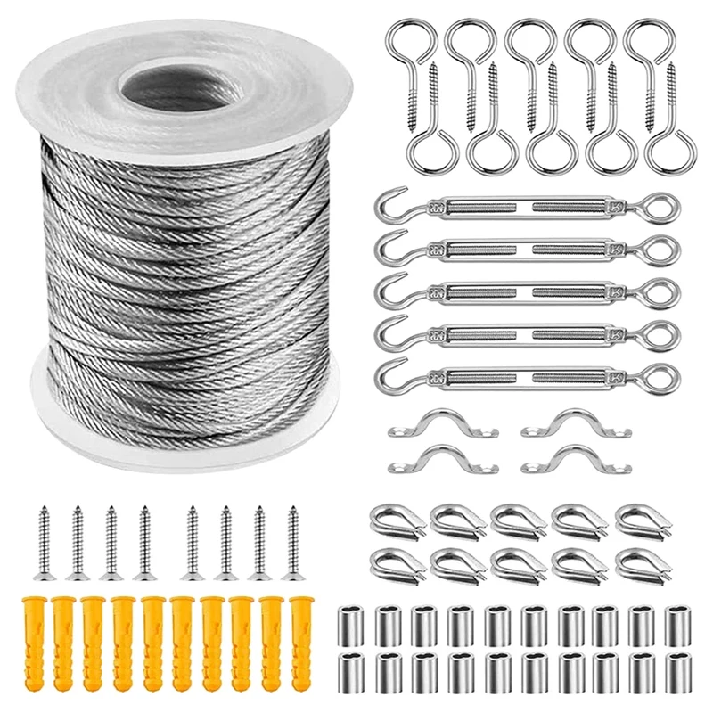 

String Light Hanging Kit,Outdoor Globe String Light Suspension Kit With 30M Coated Stainless Steel Cable Easy To Install