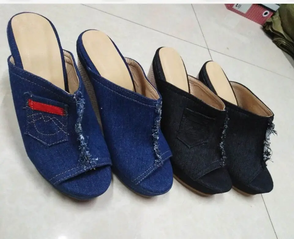

Women Sandals New Female Shoes Woman Summer Wedge Comfortable Ladies Slip-on Flat Sandalias Denim Platform Wedges High Heel
