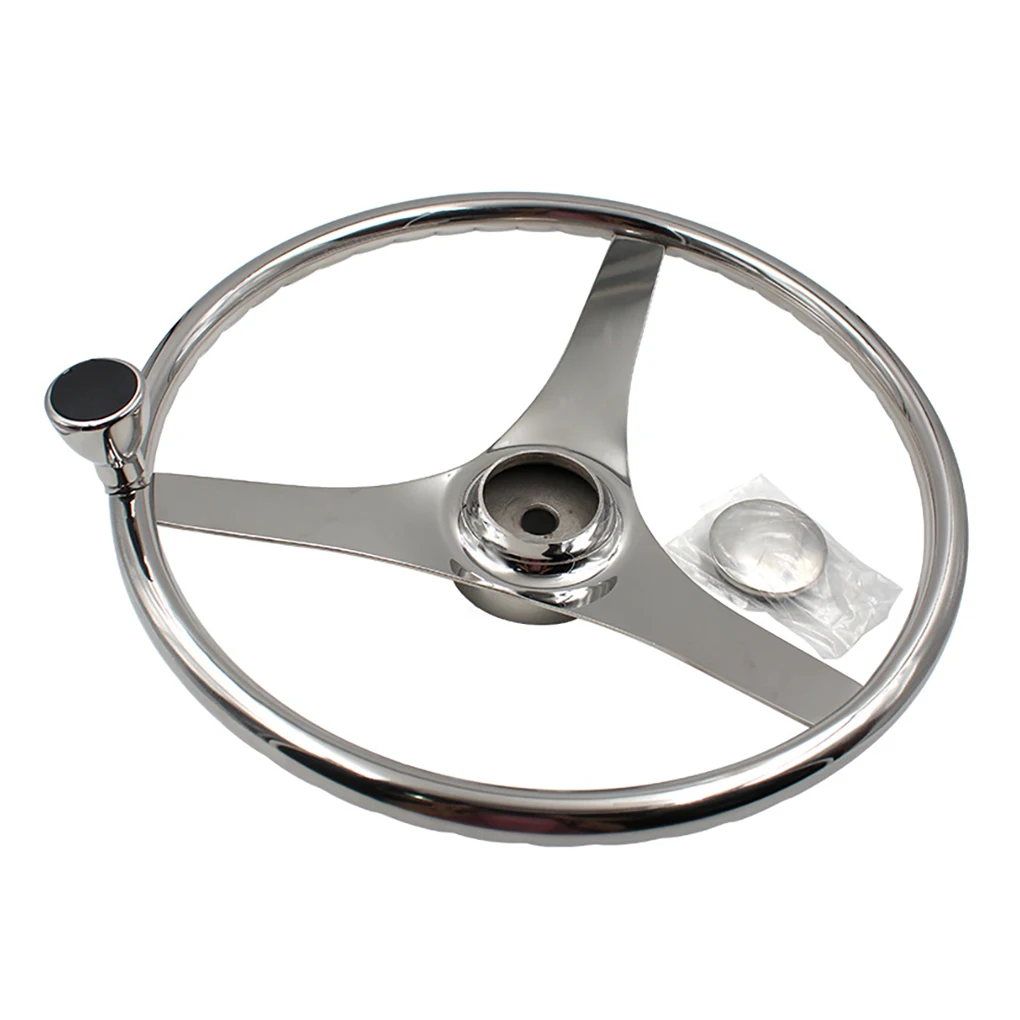 

Boat Steering Wheel Marine 15 inch 3 Spoke Stainless Steel Hardware with Knob Non-slide Grooves Replacement Boating Sailing